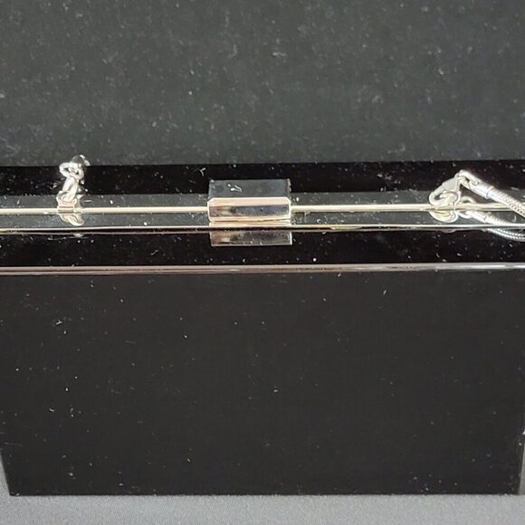 Rachel Zoe Box of Style Black Acrylic Clutch Crossbody | Silver Chain Strap - Picture 5 of 9